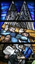 To live and work, stained glass window in St. James church in Hohenberg, Germany Royalty Free Stock Photo