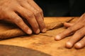 To make a cigar with his hands, sheets for a cigar, handwork