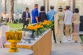 To make merit by offering food to monk ceremony in Thai wedding