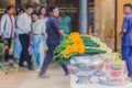 To make merit by offering food to monk ceremony in Thai wedding Royalty Free Stock Photo