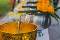 To make merit by offering food to monk ceremony in Thai wedding Royalty Free Stock Photo