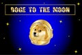 Dogecoin to the moon background is stock in cryptocurrency market like a blockchain digital exchange in the future. The banner dog