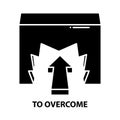 to overcome icon, black vector sign with editable strokes, concept illustration