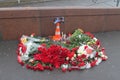 To the place of death of Boris Nemtsov Muscovites lay flowers Royalty Free Stock Photo