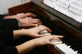 To play on a piano in four hands