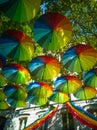 To prepare the Gay Pride in Paris, dozens of umbrellas in the co