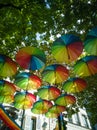 To prepare the Gay Pride in Paris, dozens of umbrellas in the co