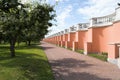 Peterhof, Russia, July 2019. The rear wall of the protective shaft, protecting the gardens from the wind from the bay. Royalty Free Stock Photo