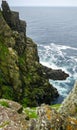 Wild Atlantic Way: Glimpse of unprotected stone staircase precipitously near to turbulent Atlantic Ocean, Skellig Michael.
