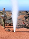Canary Islands, Lanzarote/Timanfaya National Park: Tourism - Artificial Geyser Royalty Free Stock Photo