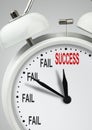 To success through failures creative concept, long way to success, clock with inscription