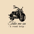 To travel is to live inspirational poster. Vector hand drawn motorcycle for MC label concept. Vintage bike illustration.