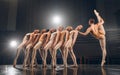 To watch us dance is to hear our hearts speak. a group of ballet dancers practicing a routine on a stage. Royalty Free Stock Photo