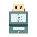 9 to 5 working time - time card and clock measuring hours spent in job, work, employment and occupation by employee and worker.