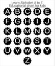 Learn Alphabet A to Z â Black and White Educational Vector Chart for Kids Royalty Free Stock Photo