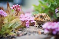 toad beside garden flowers