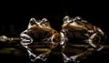 Toad pair sitting, staring, slimy, wet reflection generated by AI Royalty Free Stock Photo