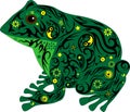 The toad with a pattern on a body, a frog sits in a professional fir-tree, an animal from a bog,