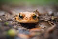 toad peeping from a wet hole in the ground Royalty Free Stock Photo