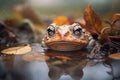 toad in a puddle surrounded by foliage Royalty Free Stock Photo