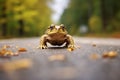 Toad sitting in middle of car road