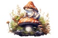 Toad sitting on mushroom toadstool design, colourful. Generative AI Royalty Free Stock Photo