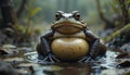 Toad Sitting in a Puddle in the Forest with Curious Gaze Royalty Free Stock Photo