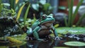 Toad sitting quietly in damp corner near backyard pond Royalty Free Stock Photo