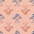 Toadstool amanita seamless pattern pink pastel for textile design