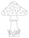 Toadstool fungus with grass. Mushroom outline vector illustration. Coloring book for children