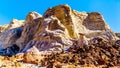 Toadstool Hoodoos against the background of the colorful sandstone mountains in Grand Staircase-Escalante Monument Royalty Free Stock Photo