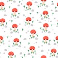 Toadstool Seamless vector repeat pattern. Mushroom fungi plants stones background. Nature texture for fabric, wrapping, surface