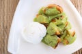 Toast bread with green custard topping. Royalty Free Stock Photo