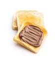 Toast bread with hazelnut spread. Sweet chocolate cream Royalty Free Stock Photo
