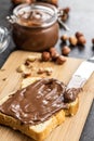 Toast bread with hazelnut spread. Sweet chocolate cream Royalty Free Stock Photo