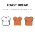 Toast bread icon. Kawai and cute food illustration. for your web site design, logo, app, UI. Vector graphics illustration and