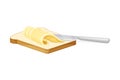 Toast bread with knife and curled slice of butter on it. Natural dairy product on toast vector illustration Royalty Free Stock Photo