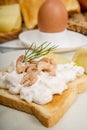 Toast bread with shrimp salad, dill end egg