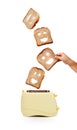 Toast bread and toaster on white Royalty Free Stock Photo