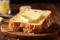 Toast with butter in wooden tray. Generative AI