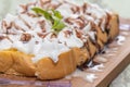 Toast cream is placed on a wooden table