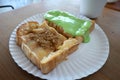 toast with custard topping and milk Royalty Free Stock Photo