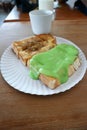 toast with custard topping and milk Royalty Free Stock Photo