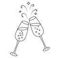 Toast. Glasses of champagne clink each other. Sketch. Crystal glass clinking. Vector illustration. Royalty Free Stock Photo