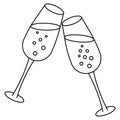 Toast. Glasses of champagne clink each other. Sketch. Crystal glassware. Vector illustration. A container with sparkling wine. Royalty Free Stock Photo