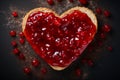 Heart shaped jam with fresh toast on the black background Royalty Free Stock Photo