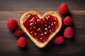 Toast with heart shaped jam, closeup, top view Royalty Free Stock Photo