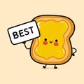 Toast with honey with poster best. Vector hand drawn cartoon kawaii character illustration icon. Isolated on brown