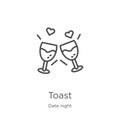 toast icon vector from date night collection. Thin line toast outline icon vector illustration. Outline, thin line toast icon for