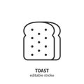 Toast line icon. Slice of bread vector symbol. Editable stroke Royalty Free Stock Photo